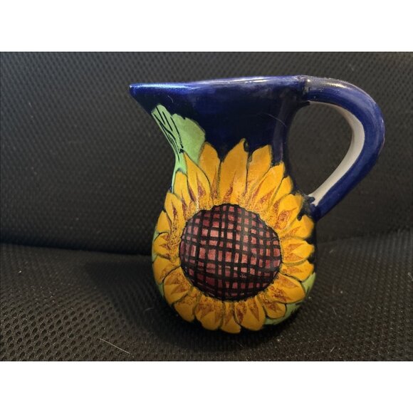 Small Sunflower Pitcher Talavera Mexico Pottery Hand Painted Colorful 5" Signed - Picture 1 of 6